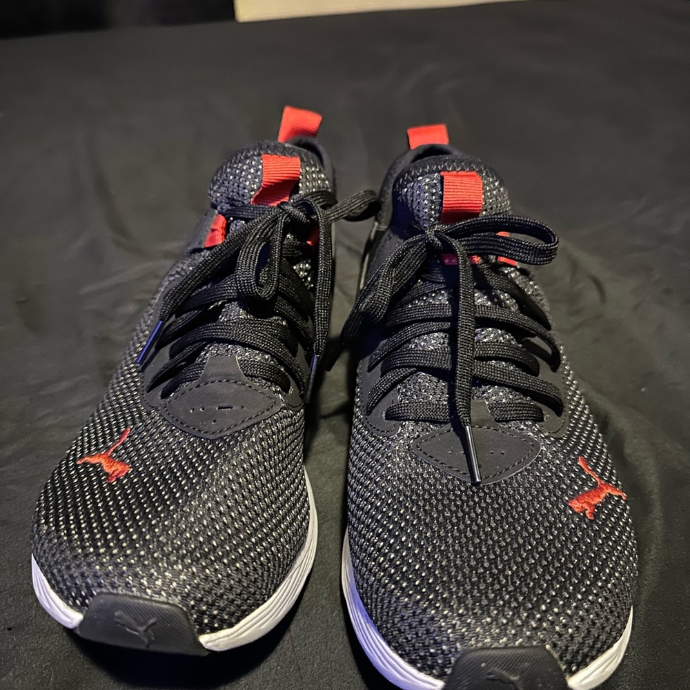 Puma Black and Red Athletic Shoes with Breathable Mesh